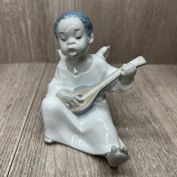 Lladro Angel Figurines Flute & Lute Musicians Porcelain Cherub Set of 3 White - Picture 7 of 16